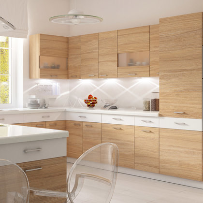 kuchnia fronty laminowane dąb bursztynowy + biel alpejska 